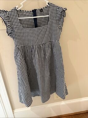 SHEIN Navy and White Gingham Ruffle Sleeve Dress